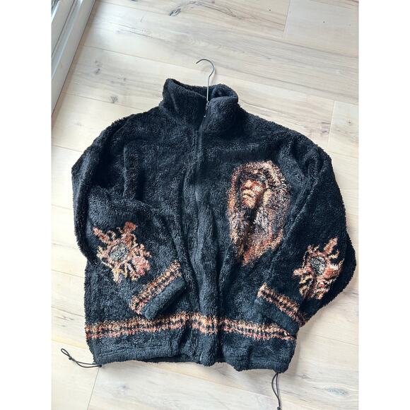 Vintage 90s Fleece Bomber Jacket XL Indian Chief Bear Ridge Unisex Cozy USA - Picture 11 of 11